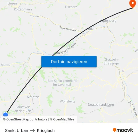 Sankt Urban to Krieglach map