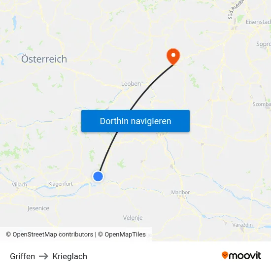 Griffen to Krieglach map
