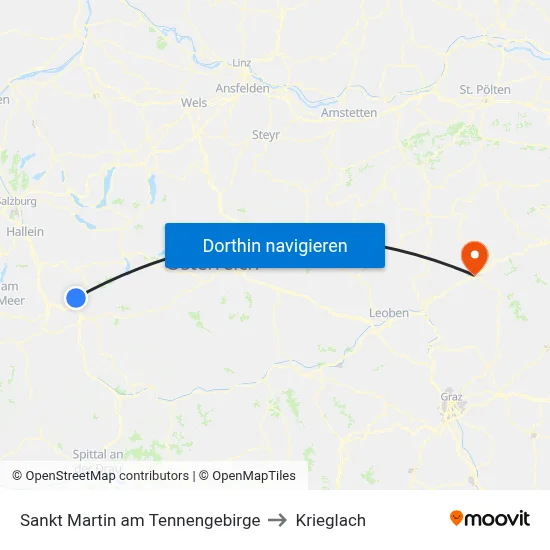 Sankt Martin am Tennengebirge to Krieglach map