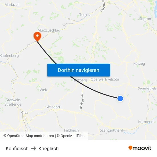 Kohfidisch to Krieglach map