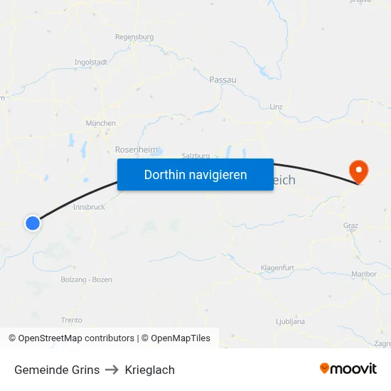 Gemeinde Grins to Krieglach map