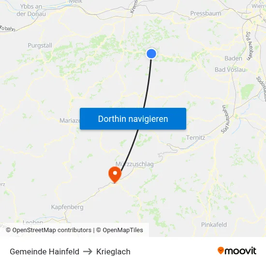 Gemeinde Hainfeld to Krieglach map