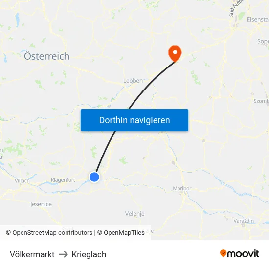 Völkermarkt to Krieglach map
