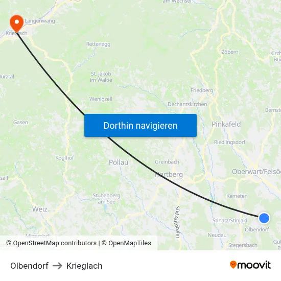 Olbendorf to Krieglach map