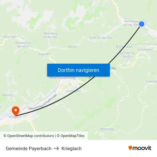 Gemeinde Payerbach to Krieglach map