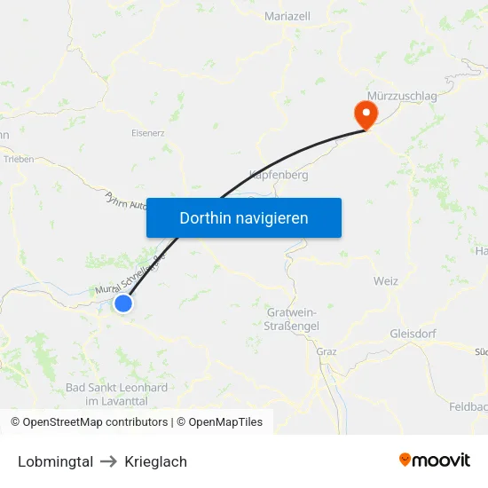 Lobmingtal to Krieglach map