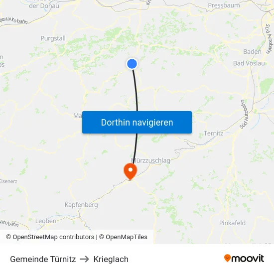 Gemeinde Türnitz to Krieglach map