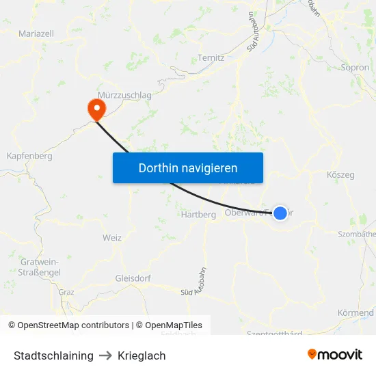 Stadtschlaining to Krieglach map