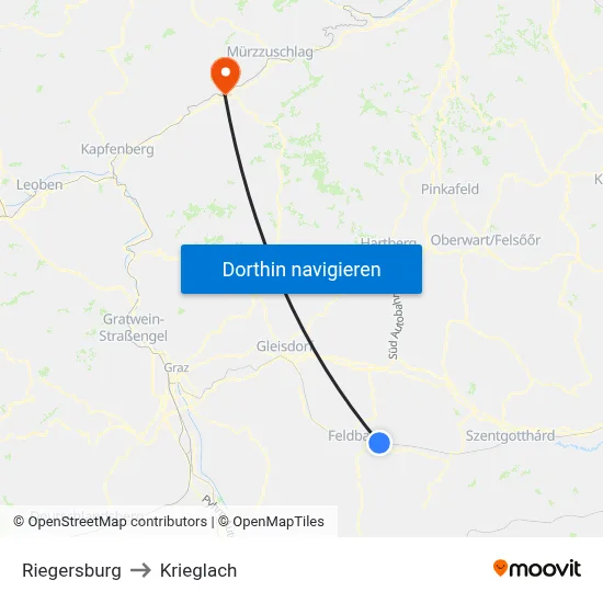 Riegersburg to Krieglach map