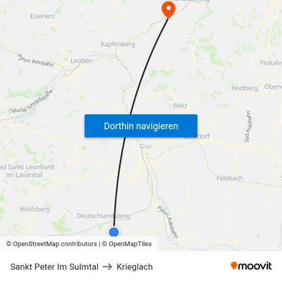 Sankt Peter Im Sulmtal to Krieglach map