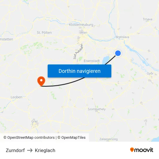 Zurndorf to Krieglach map