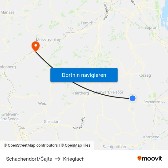Schachendorf/Čajta to Krieglach map