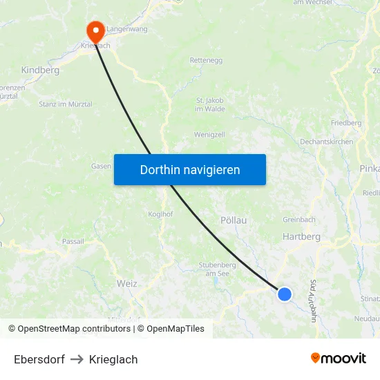 Ebersdorf to Krieglach map
