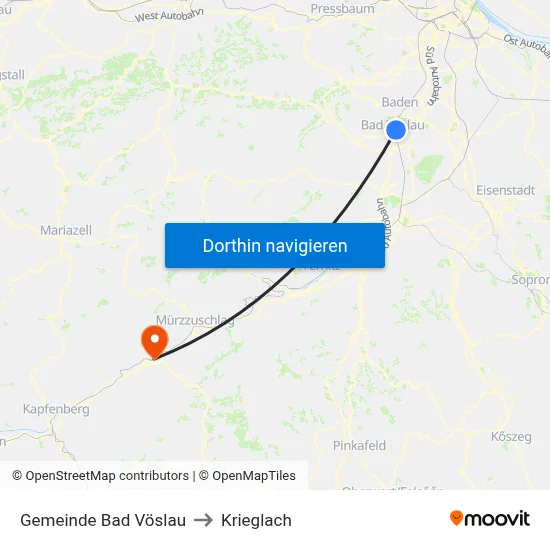 Gemeinde Bad Vöslau to Krieglach map