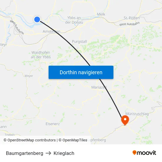 Baumgartenberg to Krieglach map