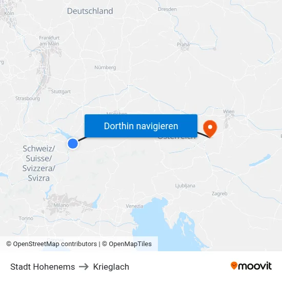 Stadt Hohenems to Krieglach map