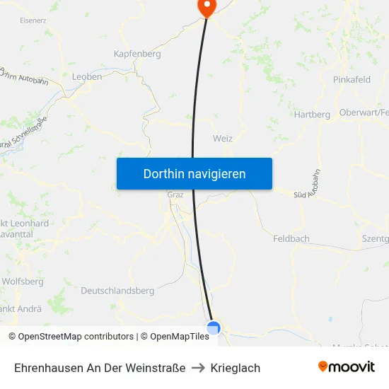 Ehrenhausen An Der Weinstraße to Krieglach map