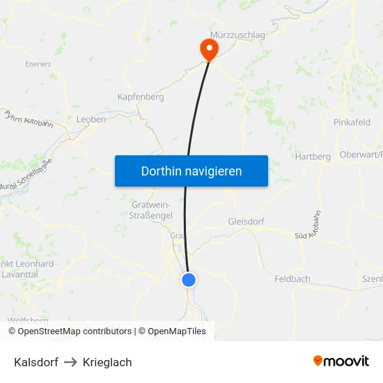 Kalsdorf to Krieglach map