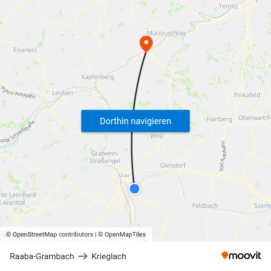 Raaba-Grambach to Krieglach map