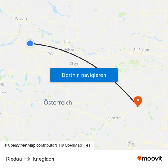 Riedau to Krieglach map