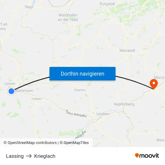 Lassing to Krieglach map