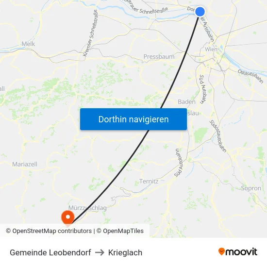 Gemeinde Leobendorf to Krieglach map