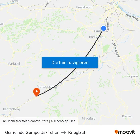 Gemeinde Gumpoldskirchen to Krieglach map