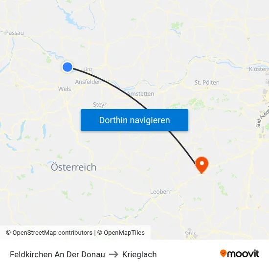 Feldkirchen An Der Donau to Krieglach map