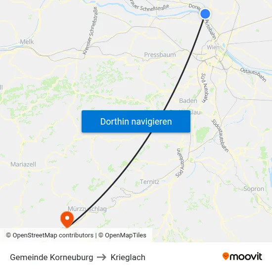 Gemeinde Korneuburg to Krieglach map