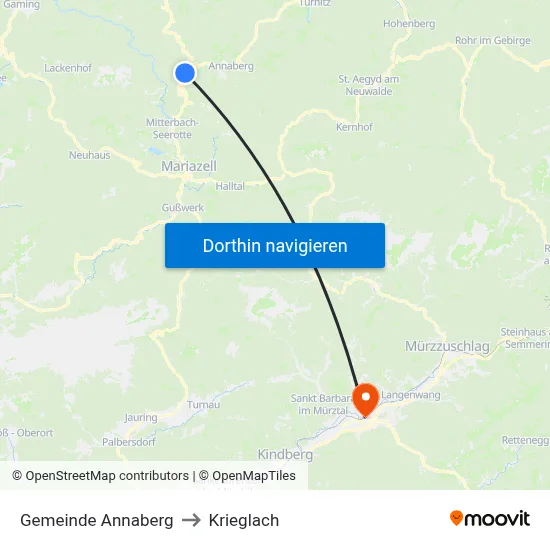 Gemeinde Annaberg to Krieglach map
