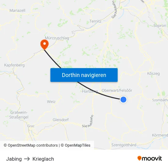 Jabing to Krieglach map