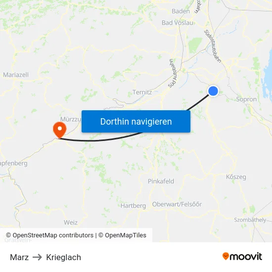 Marz to Krieglach map