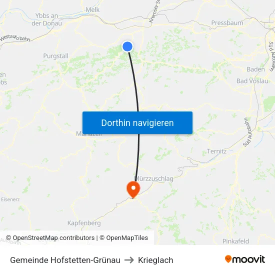 Gemeinde Hofstetten-Grünau to Krieglach map