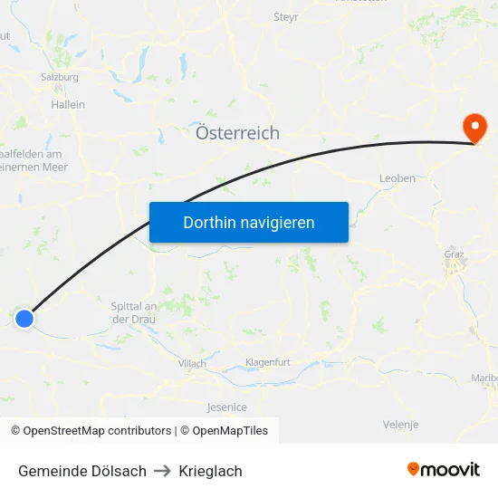 Gemeinde Dölsach to Krieglach map