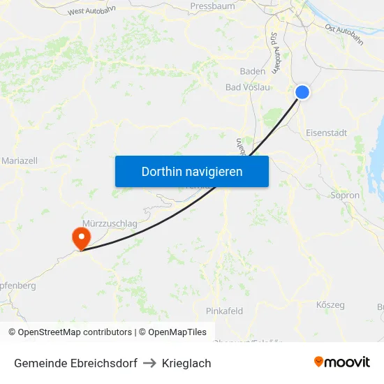 Gemeinde Ebreichsdorf to Krieglach map