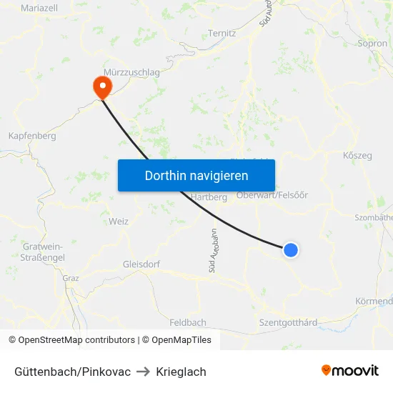 Güttenbach/Pinkovac to Krieglach map