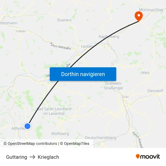 Guttaring to Krieglach map