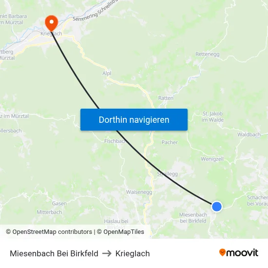 Miesenbach Bei Birkfeld to Krieglach map