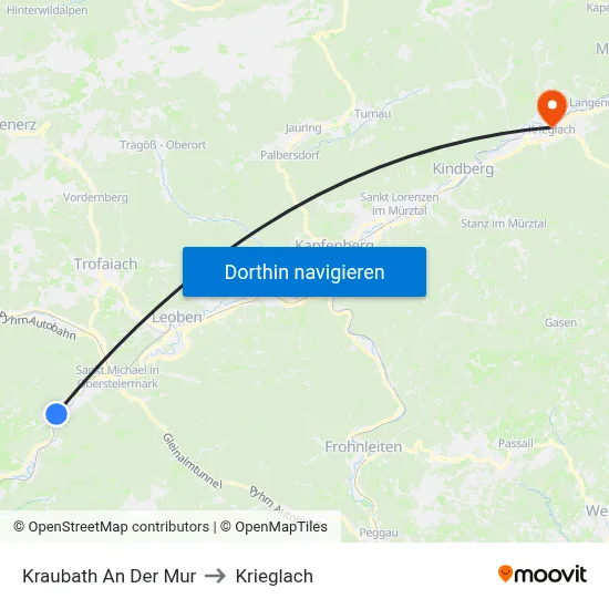 Kraubath An Der Mur to Krieglach map