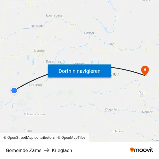 Gemeinde Zams to Krieglach map