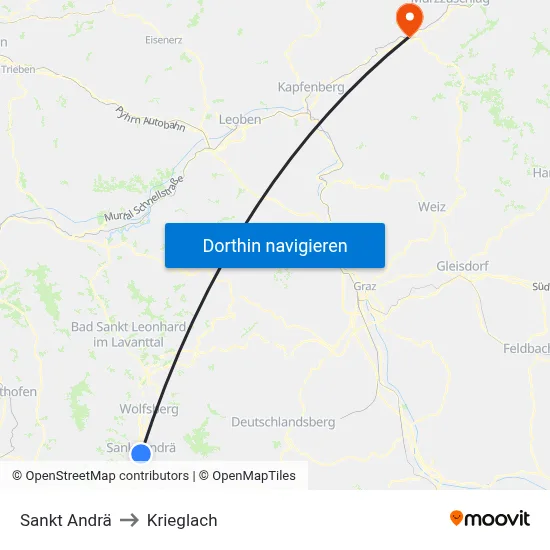 Sankt Andrä to Krieglach map