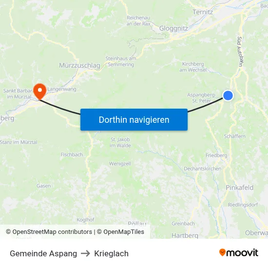 Gemeinde Aspang to Krieglach map