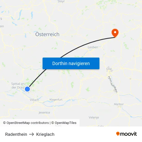 Radenthein to Krieglach map