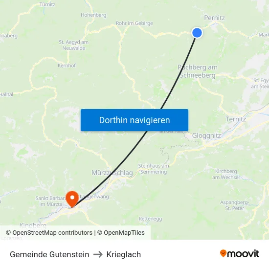 Gemeinde Gutenstein to Krieglach map