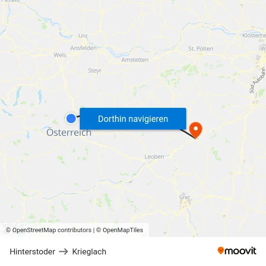 Hinterstoder to Krieglach map