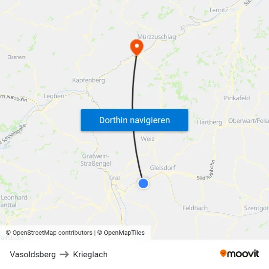 Vasoldsberg to Krieglach map