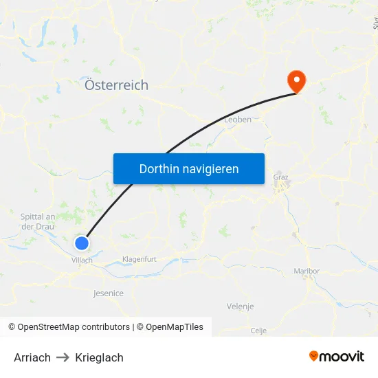 Arriach to Krieglach map