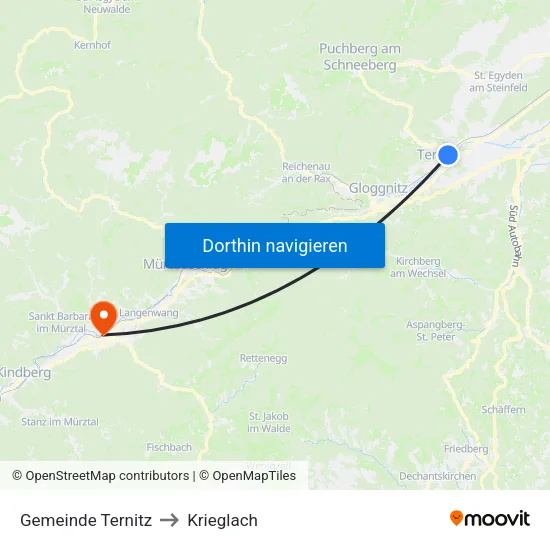 Gemeinde Ternitz to Krieglach map