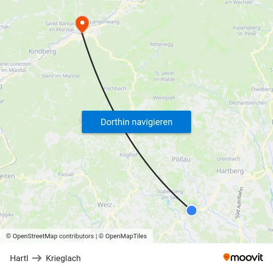 Hartl to Krieglach map