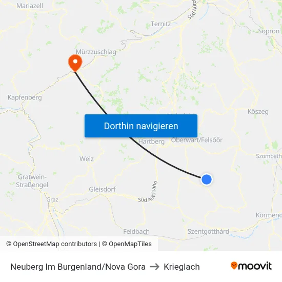 Neuberg Im Burgenland/Nova Gora to Krieglach map
